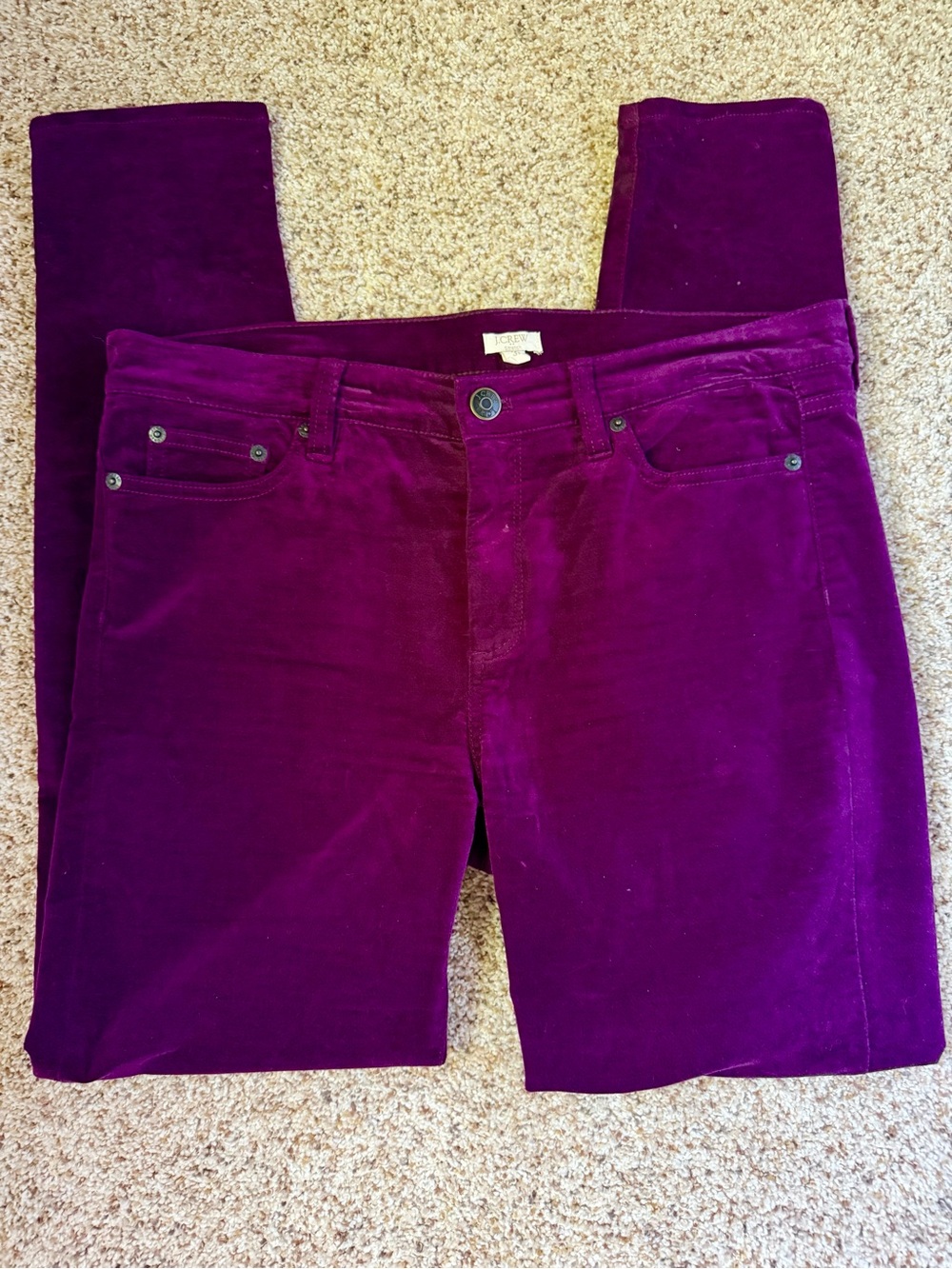 J. Crew Women's Deep Purple Velvet Corduroy Stretch Skinny Jeans 31